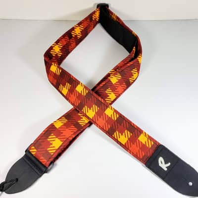 Brown Yellow Check Guitar Strap -Retro Paid Guitar Strap - Brown Orange Yellow Checkered Guitar Str image 3
