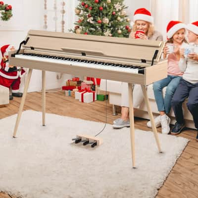 88 Key Full Weighted Digital Piano with Bluetooth, MIDI, Triple Pedals & Stand – Natural Wood Finish image 3