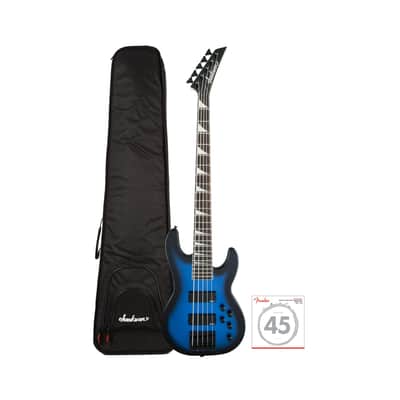 Jackson JS Series Concert Bass JS3V 5-String Electric Guitar (Right-Handed, Metallic Blue) Bundle with Polyester Protective Hardshell Gig Bag with Zipper Pocket (Black), and Steel Strings (3 Items) image 1