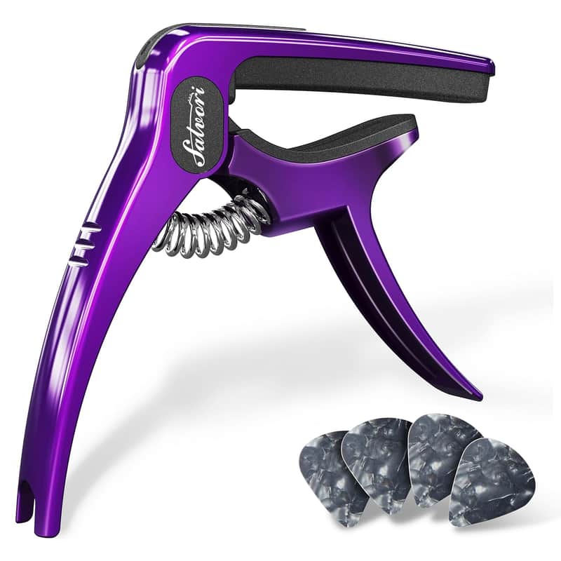 Exclusive Gradient ‘Royal Silk’ Purple Heavy-Duty Guitar Capo For Acoustic/Electric Guitar With 4 Picks, Guitar Clip/Guitar Clamp image 1