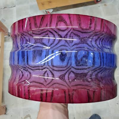 HHG Drums  PRE SALE 13x7 Contoured White Ash Stave Snare  2020 Blue Raspberry High Gloss Burst Lacqu image 9