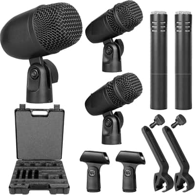 5-Piece Drum Microphone Set with 3 Dynamic Percussion Microphones and 2 Condenser Percussion Microphones, Ideal for Instrument Recording and Music Production image 1