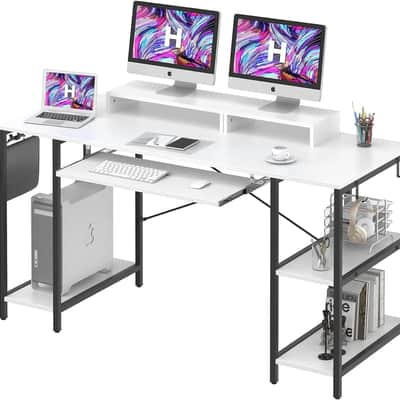 55" Music Studio Desk with Keyboard Tray – Producer Workstation with Shelves & Monitor Stands image 1