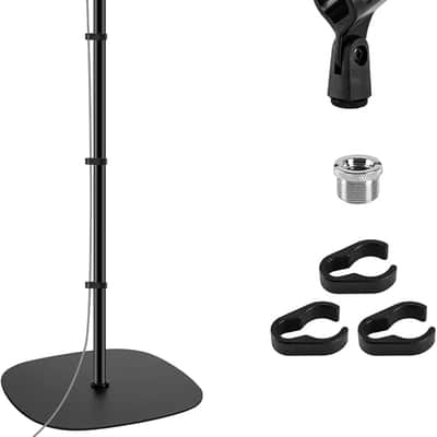 Microphone Stand Floor, 22"-70" Height Adjustable Boom Mic Stand with Weighted Base, 2 Clips & 3/8'' to 5/8'' Adapter image 1