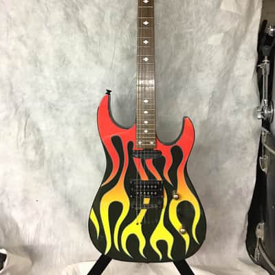 B.C. Rich ASM body art collection "Torchy" Black with flame graphic image 1