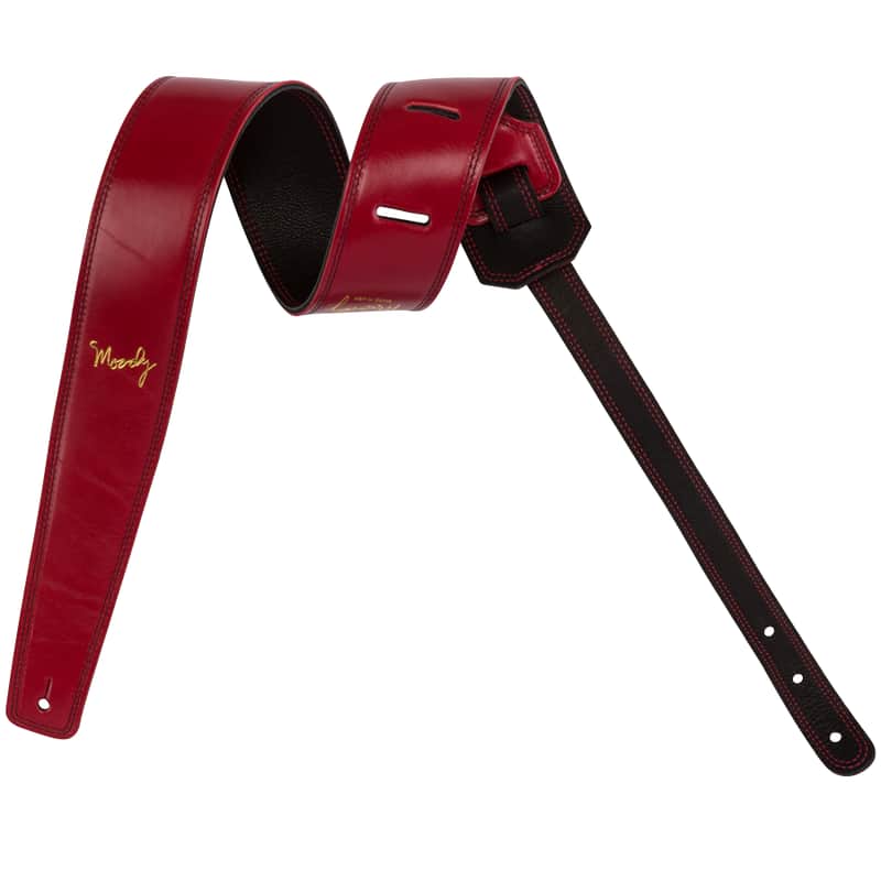 2.5" Leather Backed Guitar Strap - Blood/Black Standard (adjusts from 37" - 49") image 1