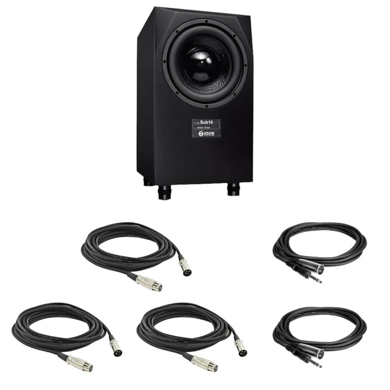 Adam Audio Sub10 MK2 10" Powered Studio Subwoofer with 3x XLR Cables and 2x 1/4" TRS Male to XLR Male Cables image 1