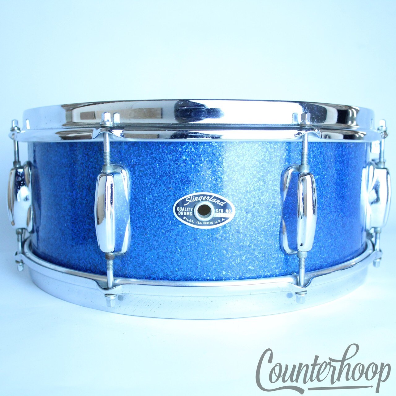 Slingerland Hollywood Ace 14x5.5"Snare Drum Blue Sparkle Vintage 70s 5Ply Maple — main photograph