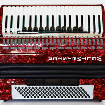 NEW Weltmeister Saphir Red Piano Accordion, made in Germany, 120 Bass buttons, Full-size Keyboard Accordian, incl. Straps and Case, Item Location USA image 3