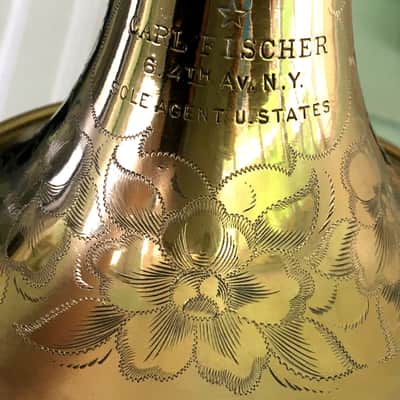 EXCELLENT SPECIAL ORDER LP CORNET F. BESSON BREVETE NEW CREATION 1923 GOLD PLATED LOVELY ENG. TO THE TOP / GREAT COMPRESSION image 6
