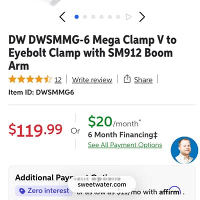 DW DWSMMG-6 Mega Clamp V to Eyebolt Clamp with SM912 Boom Arm image 2