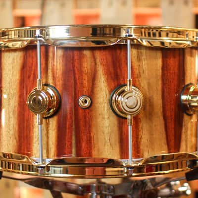 DW 7x14 Collector's Maple Mahogany Natural Lacquer over Candy Stripe Padauk Snare Drum - SO#1410001 image 3