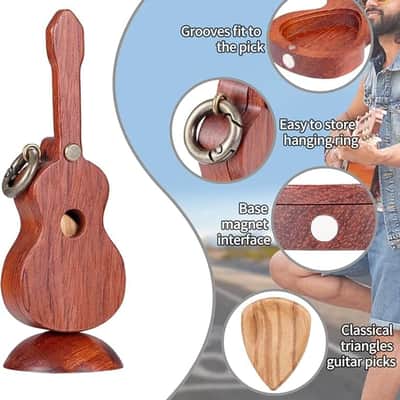 CustomGuitarPlectrumwithBox HomeWoodenDecorativeOrnamentGuitarMusicGiftCarMiniPendantGuitarAccessories Musician'sGuitarPlectrumGiftChristmasUniqueGift (Wood color (flower pear tree)) image 2