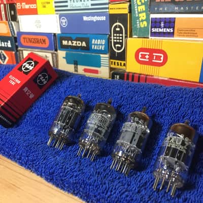 4 NOS Matched Matsu/Mullard 12AU7 ECC82 Vintage Preamp Audio Tubes ~ Legendary Smooth Tone Quad ~ Direct Japan Import Authentic ~ Several Quads In Stock image 4