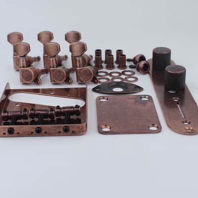 Tele Style Set Guitar Bronze Bridge, Control Plate, Knobs, Neck Plate, Jack Plate image 1