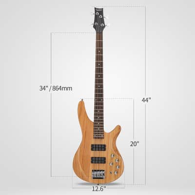 Glarry 44 Inch GIB 4 String H-H Pickup Laurel Wood Fingerboard Electric Bass Guitar with Bag and other Accessories 2020s - Burlywood image 8
