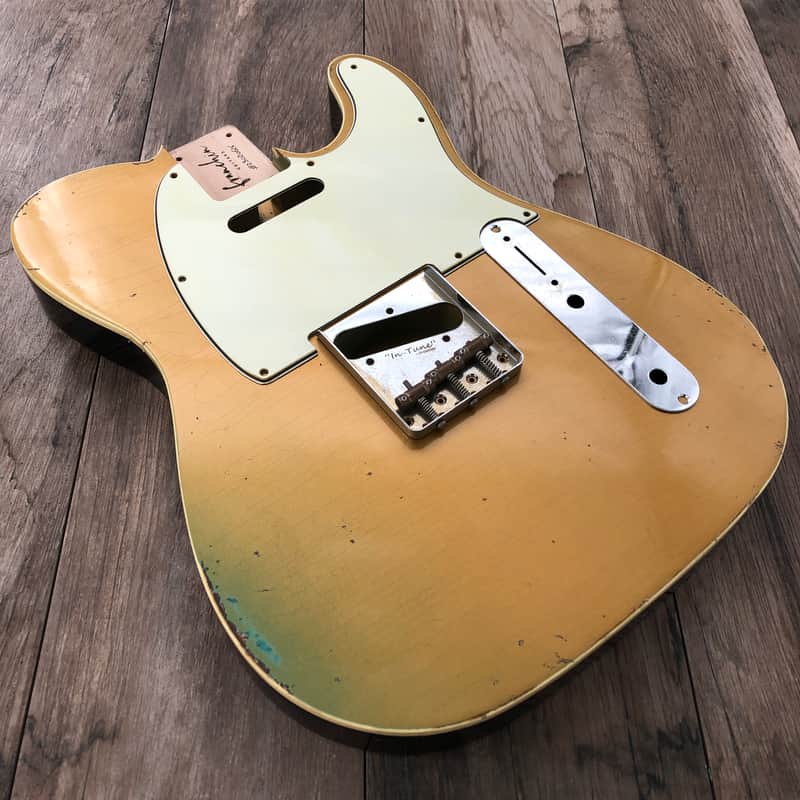 FRANCHIN Mars guitar body Relic Aged Gold Metallic turned green and Black 100% Nitro Lacquer Cracks Single Binding SS Alder Telecaster-Tele-T-Style Made in Italy - Stock piece #23020626 image 1