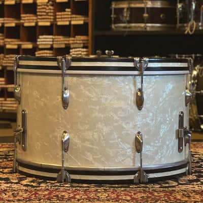 VINTAGE 1937-1938 WFL Zephyr Lug Drum Set in White Marine Pearl - 12x22, 8x12 14x16 image 4