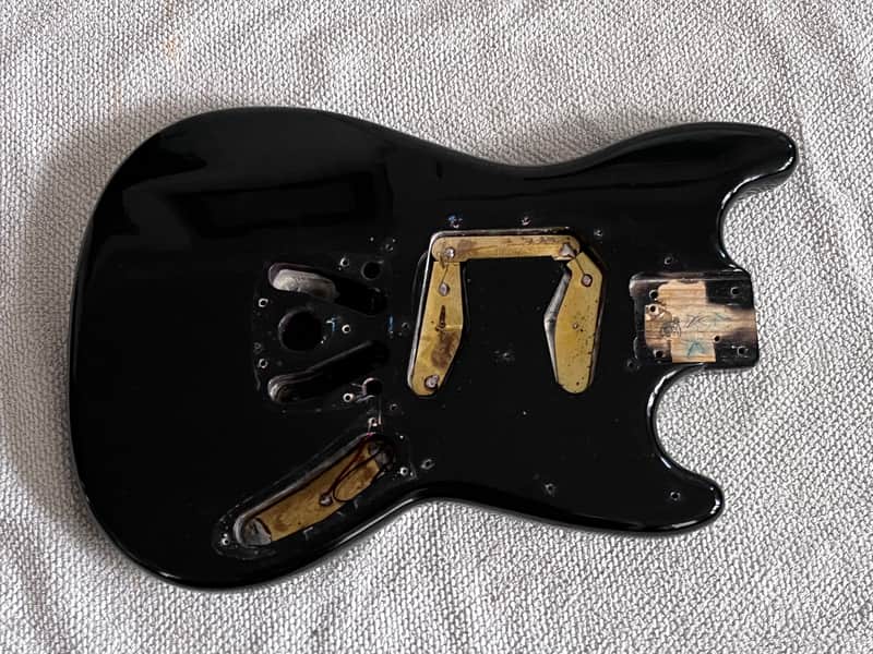 1970s Fender Mustang guitar body original black image 1