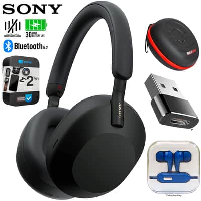 Sony WH-1000XM5 Wireless Noise Canceling Headphones, Black w/ 2YR Warranty Bundle image 1