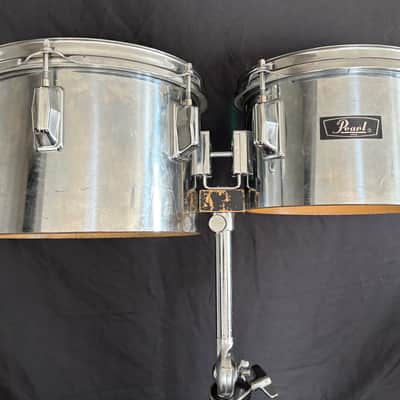 Pearl 8 and 10" Fiberglass Concert Toms with Stand 1970's - Chrome Wrap image 3