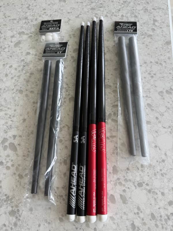 USED Ahead Frank Zummo Signature and 5a classic Aluminum Drumsticks 2025 - 2 pairs with new covers and tips! Wow! image 1