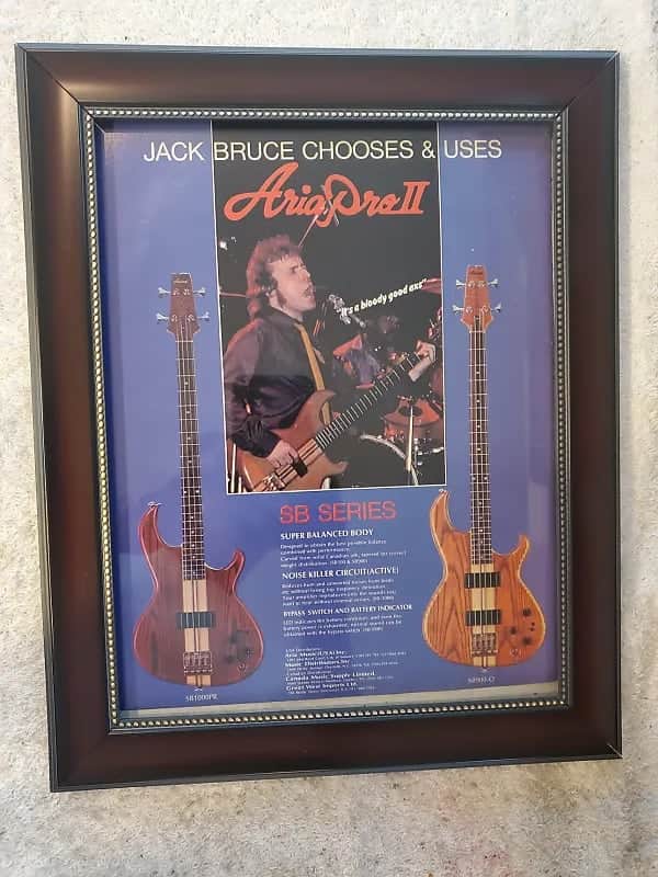 1982 Aria Guitars Color Promotional Ad Framed Jack Bruce SB1000PR, SB900-O Bass Original image 1