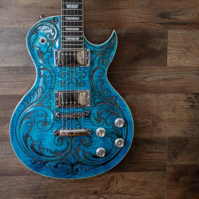 Custom LP Style Baroque Scroll Engraved LP 2026 - Turquoise and purple stain image 7