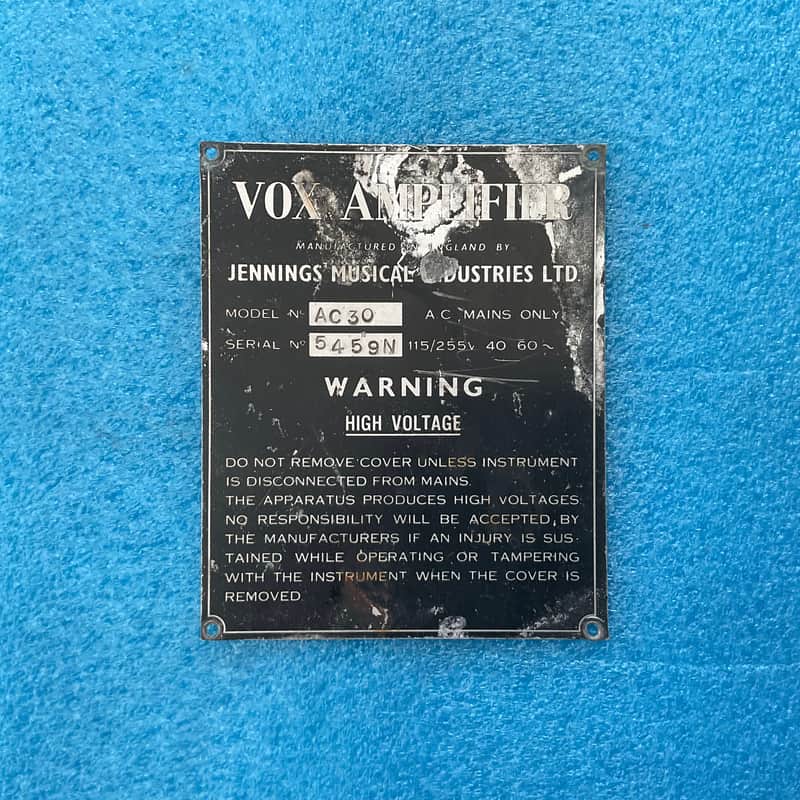 1962 Vox AC30 I.D. Plate Black