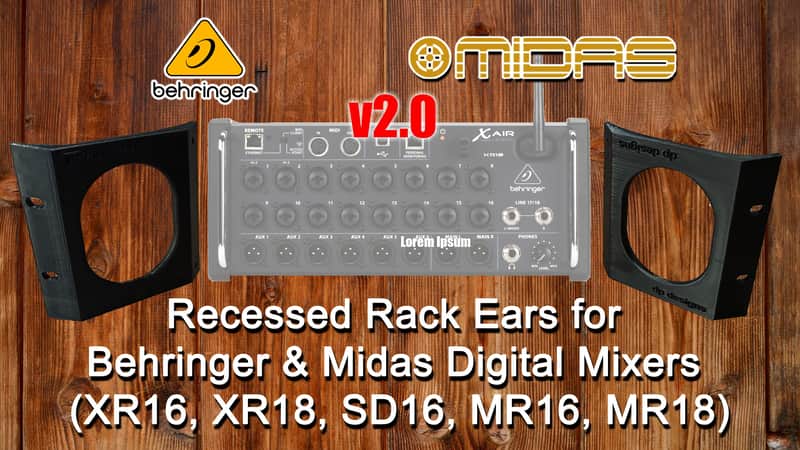 NEW V2.0! Recessed Rack Ears for Behringer Digital Mixers XR16 XR18 SD16 Midas MR16 MR18 (pair) image 1