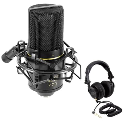 MXL 770 Multipurpose Cardioid Condenser Microphone (Black) Bundle with MXL HX9 Over-Ear Studio Pro Headphone image 1