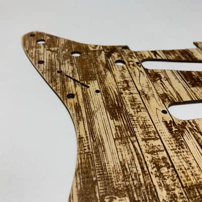raw barnwood pattern laser engraved wood pickguard for Stratocaster relic image 2