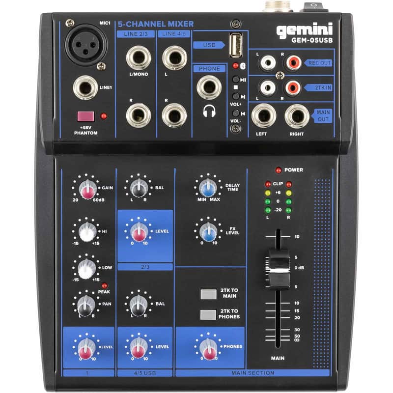 Gemini GEM-05USB 5 Channel USB Bluetooth Mixer for Live Sound & Mixing image 1