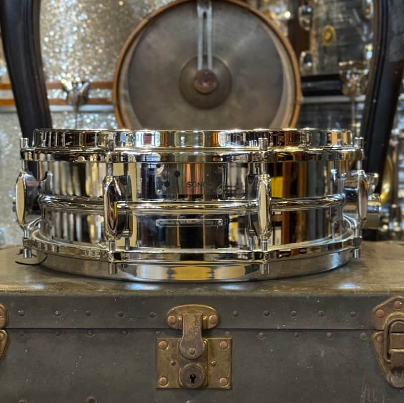 VINTAGE 1960's Sonor 5x14 D444 All Metal Teardrop 8-Lug Snare Drum - Brass image 1