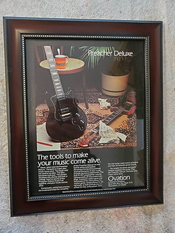 1979 Ovation Guitars Color Promotional Ad Framed Preacher Deluxe Guitar Original image 1