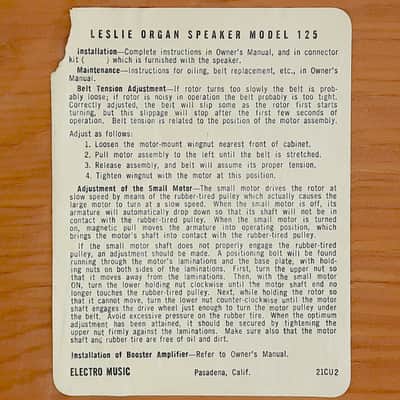 Leslie Speaker Model 125, Tube Amp, 2 Speed image 2