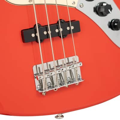 The CNZ Audio JB Electric Bass Guitar - Vintage Fiesta Red Finish, Solid Alder Body & Maple Neck image 3