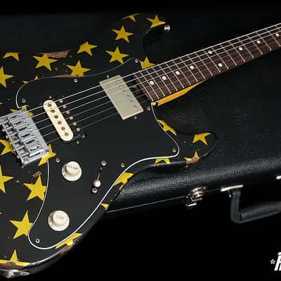 Friedman USA Custom Shop Vintage S Guitar in Black with Gold Stars image 2