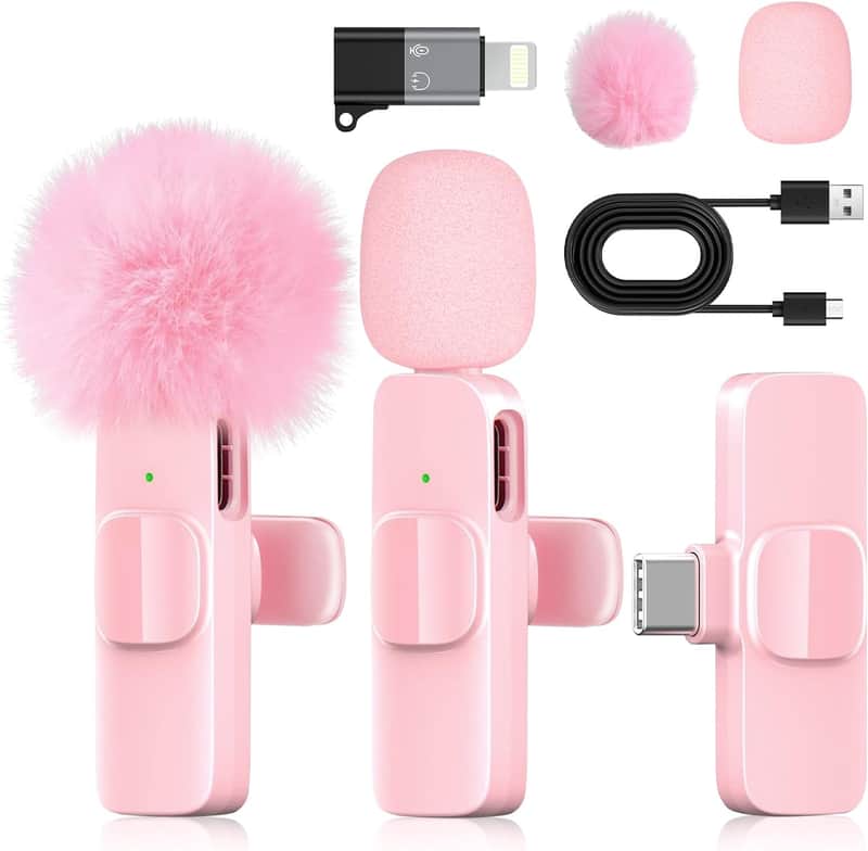 Pink Mini Wireless Microphone for iPhone & Android, Lavalier Microphone with Noise Cancellation, Plug & Play Pink Mic for YouTube, TikTok, Podcast, Live Stream image 1