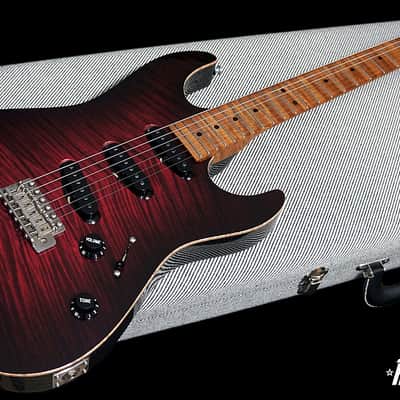 Preowned Patrick James Eggle Guitars 96 Drop Top in Lava Burst with Mastergrade Roasted Flame Maple Neck image 2