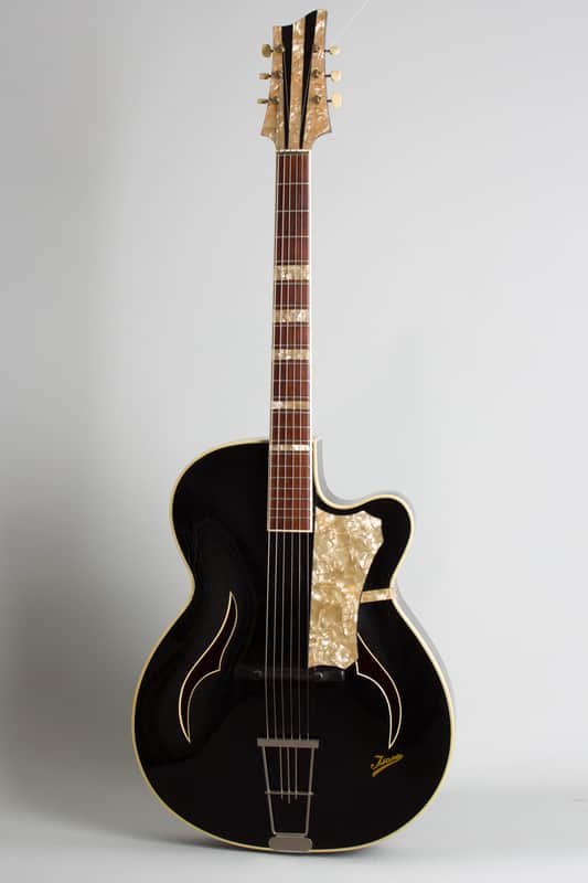 Isana Black Pearl Arch Top Acoustic Guitar (1959), molded fiberglass hard shell case. image 1