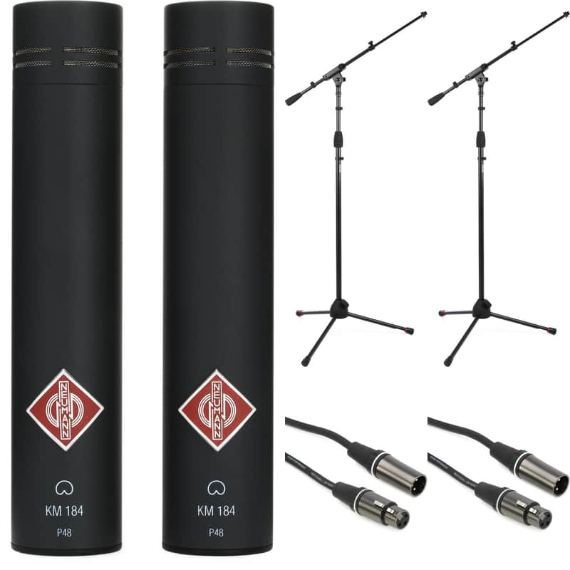 Neumann KM 184 Stereo Set Small-diaphragm Cardioid Microphones with Cables and Stands - Matte Black image 1