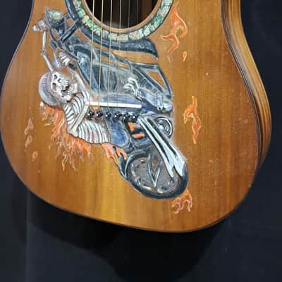 Blueberry Handmade Mini-Concert Small Body Acoustic Guitar Biker Motif image 4