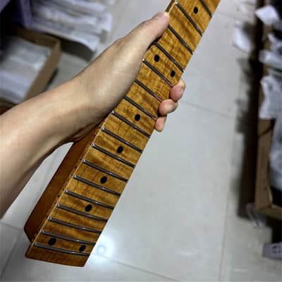 7 String 24Frets  Electric Guitar Neck roasted flame maple 25.5inch Parts Heel Width: 65-66mm image 3