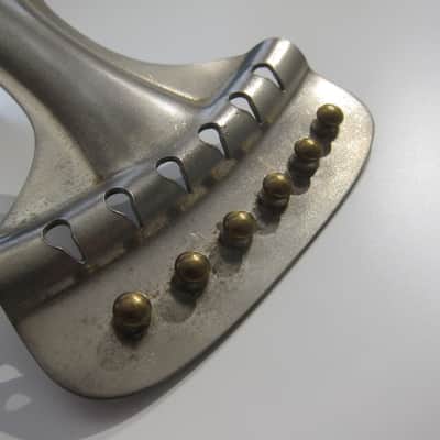 Vintage Oscar Schmidt Six String Acoustic Guitar Tailpiece with Individual Saddles Authentic Vintage Part Circa-1920s-1930s-Nickel Silver image 3
