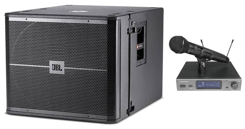 JBL VRX918SP Powered Active 18" 1500 Watt Subwoofer Sub w/DSP+Audio Technica Mic image 1
