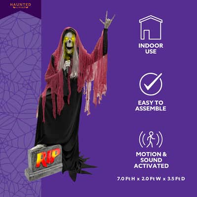 Life-Size 7FT Skeleton Reaper Singer – Halloween Animatronic Musician with Bluetooth & Sound Activation image 7