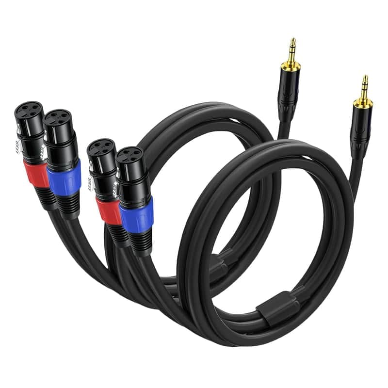 2 Pack 3.5Mm Trs To 2 Xlr Cable, 3.3 Foot, Unbalanced 1/8 Trs Male To Dual Xlr Female, Y Splitter To Dual Xlr Breakout Cable, 24K Gold-Plated Connectors For Smartphone