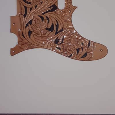 Leather pickguard Fits Fender Telecaster 2019 Black / Natural "Floral Riffs" image 1