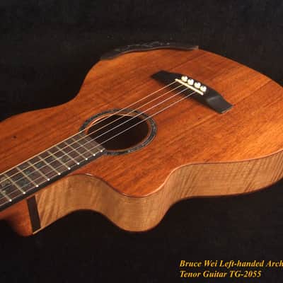 Handcrafted Left-handed 4 String Tenor Guitar, Solid Hawaiian Koa, Acacia ARCH-BACK Cutaway , Vine Inlay, Soft-bag, Bruce Wei TG-2055 image 7